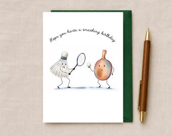 Funny Badminton And Ping Pong Birthday Card: Smashing Pun, Can Be Personalised