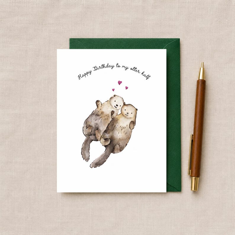 Otter Half Birthday Card | Funny Otter Pun Card | Personalised Card For Husband Wife Partner image 1