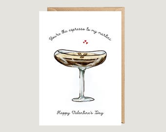 Espresso Martini Watercolor Card, Funny Valentine's Day Pun A6 Illustrated