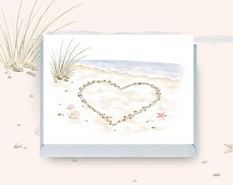 Pebble Art Beach Card, Watercolour Coastal Illustration, Blank Greetings Card