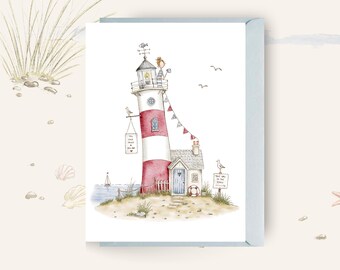 Lighthouse Keeper Card, Nautical Watercolour Illustration, Coastal Blank Greeting Card