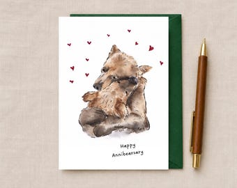 Hugging Bears Anniversary Card: Watercolour Art Love Card