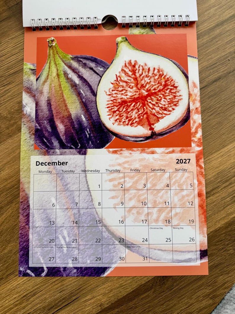 2027 Kitchen Wall Calendar, A4 Watercolour Food Illustrations, Premium ...