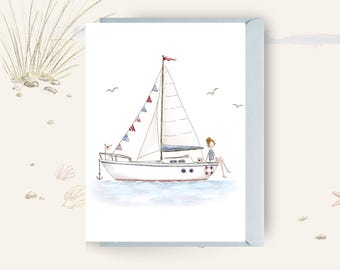 Sailing Greetings Card, Watercolour Nautical Illustration, Blank Greetings Card UK