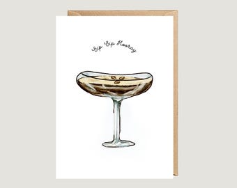 Espresso Martini Watercolour Card, Funny Birthday Greeting for Her (A6)