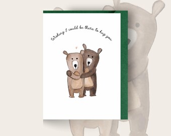 Wishing I Could Hug You Card, Thinking of You, Cute Bear Illustration Greeting Card UK