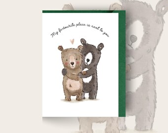 Favourite Place Card, Cute Bear Couple Illustration, Anniversary Love Card, Blank UK