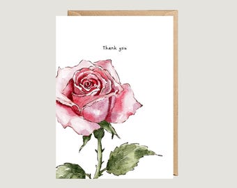 Pink Rose Thank You Card, Greeting Card (A6)