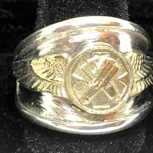 Rescue Swimmer Ring, Sterling Silver with 24 k gold plated face.
