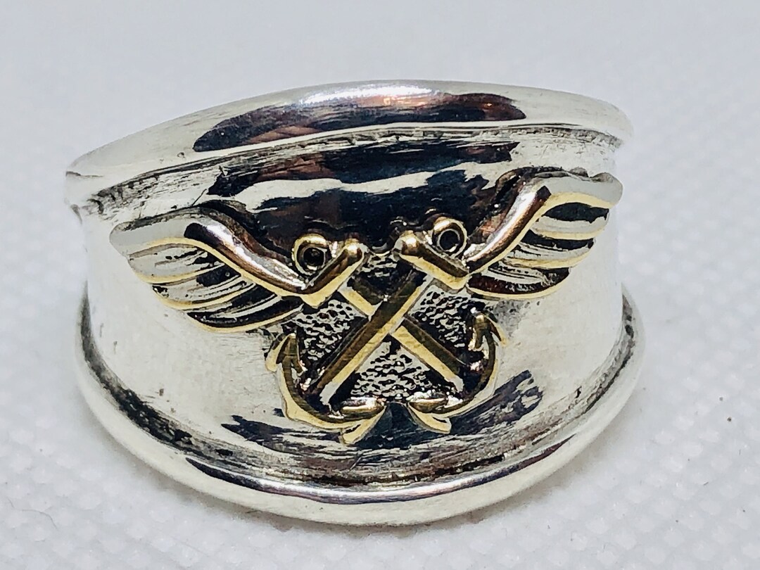 Aviation Boatswain Mate Ring, Sterling Silver With 24 K Gold Plated