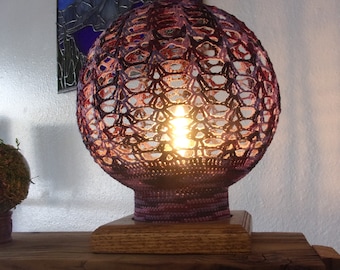 8" Variegated Plum Crocheted Table Top Orb Lamp