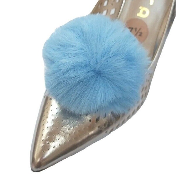 Blue Color Pom Pom Clip for Shoes (2pcs), Shoe Accessories, Faux Fur