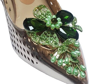 Green Color Rhinestone Shoe Clips (2 pcs), Clips for Shoes, Shoe Accessories