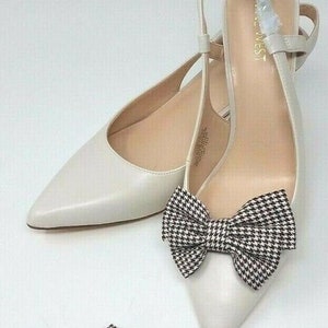 Brown/White Color Houndstooth Pattern Bow Clips for Shoes (2 pieces), Shoe Clips Houndstooth Pattern, Shoe Accessories