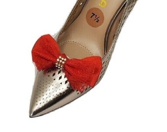 Red Bow Shoe Clip, Shoe Accessory (2 pieces)