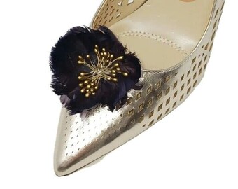 Feather Flower Clip for Shoes (2 piece), Shoe Clips, Shoe Accessories, Color Purple