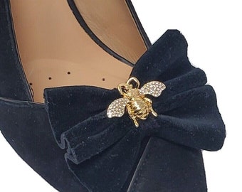 Black Color Bow with Charm Shoe Clips, Shoe Clips 2pcs