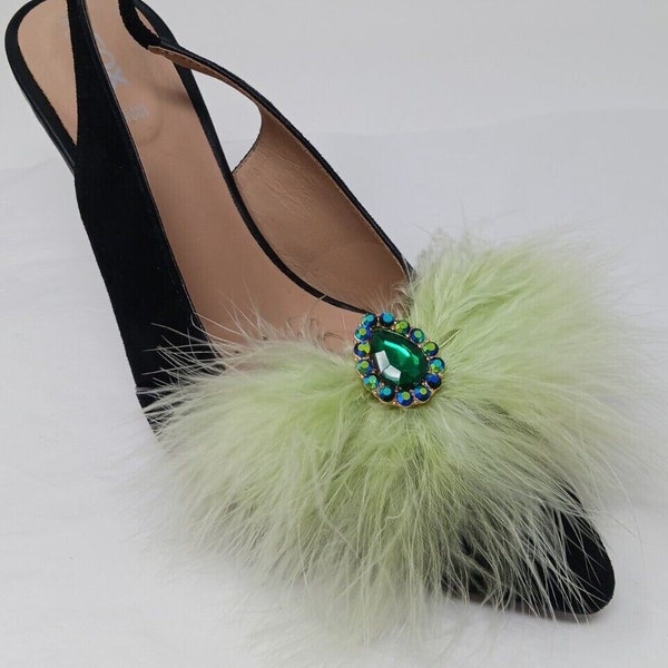 Light Green Color Feather Shoe Clips with Charm, Shoe Accessories (2 piece)