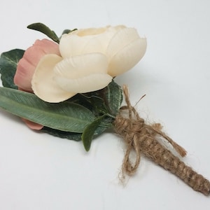 White Off and Rustic Pink Flower Boutonniere, Wedding Accessories, Prom