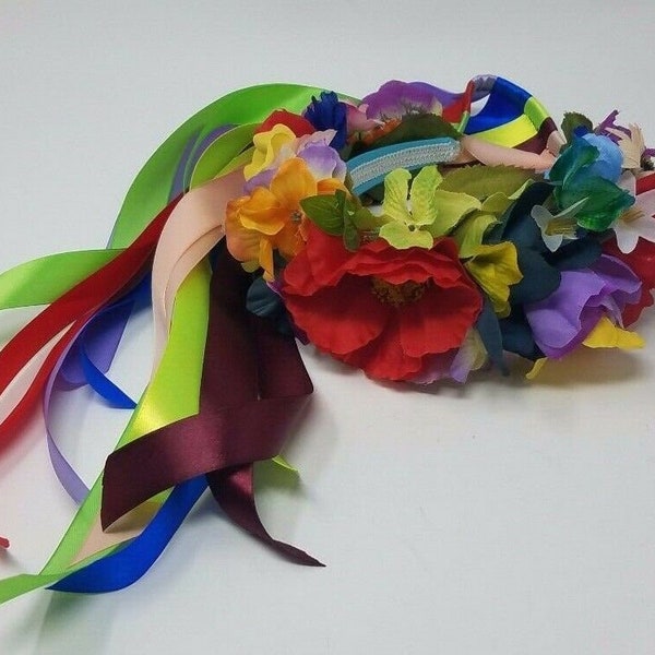 Ukrainian Flower Wreath Headband Vinok with Ribbons