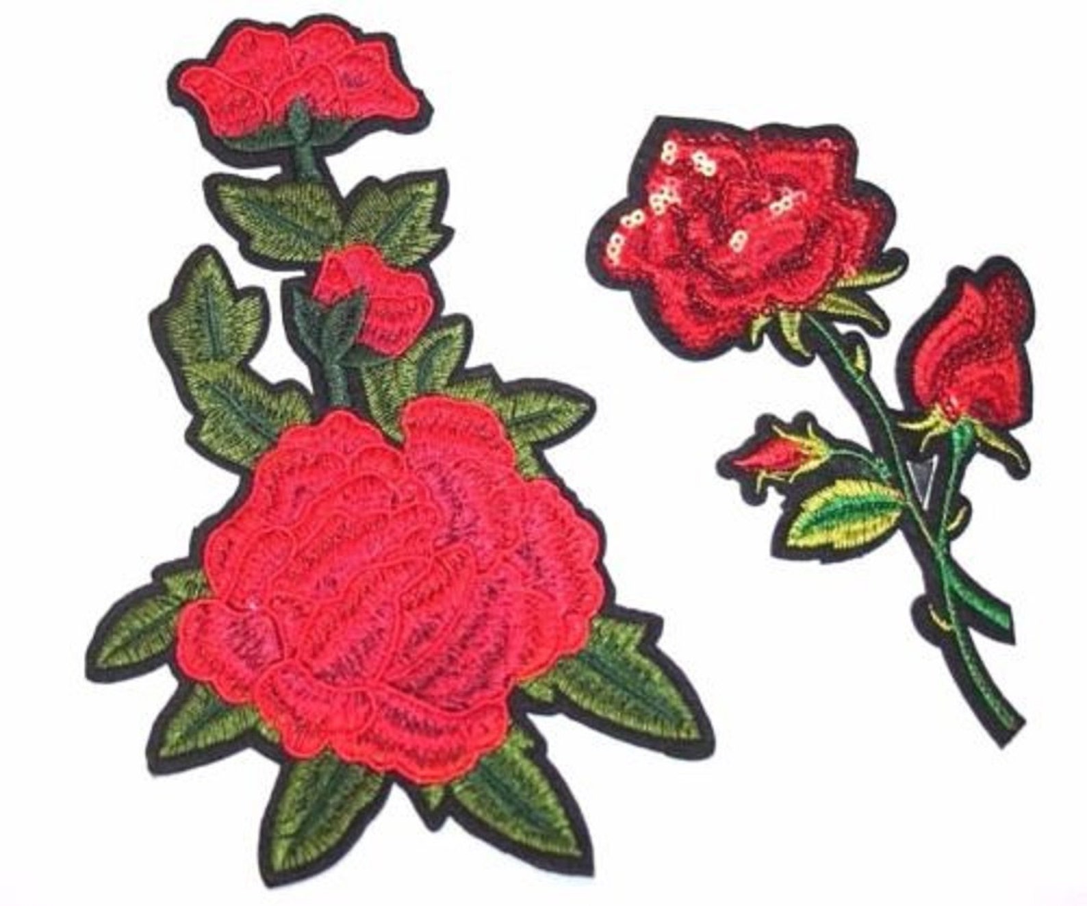 2 Red Flowers Embroidered Sew, Iron On/sew on Patches for Clothes, Jeans DIY Appleque Etsy