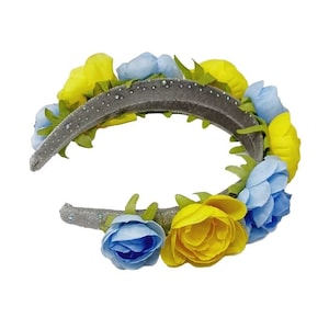 Ukrainian Blue and Yellow Flower Headband, Ladies Hair Accessories, Vinok