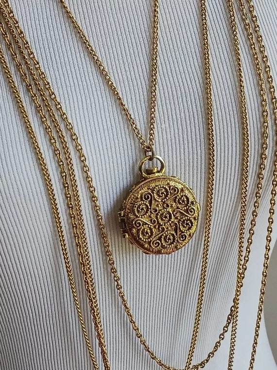 Vintage Goldette Locket Multi-Chain Necklace, Gol… - image 2