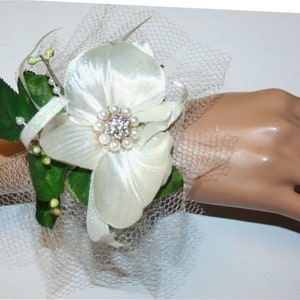 Prom, Wedding Accessories, White Orchid Flower Corsage, Flower Wristlet