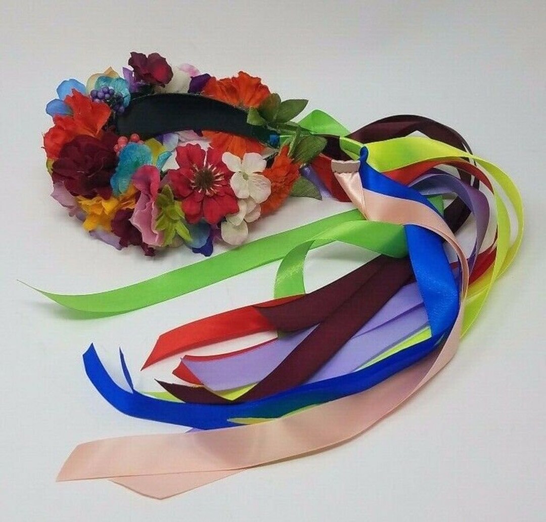 Multi Color Flower Headband With Ribbons, Ladies/girls Hair Accessories ...