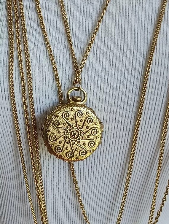 Vintage Goldette Locket Multi-Chain Necklace, Gol… - image 3
