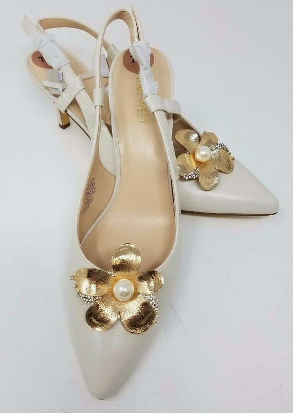 Gold Metal Flower Rhinestone Shoe Clips 