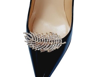 Feather Shoe Clips with Rhinestones, Shoe Accessory, 2pcs