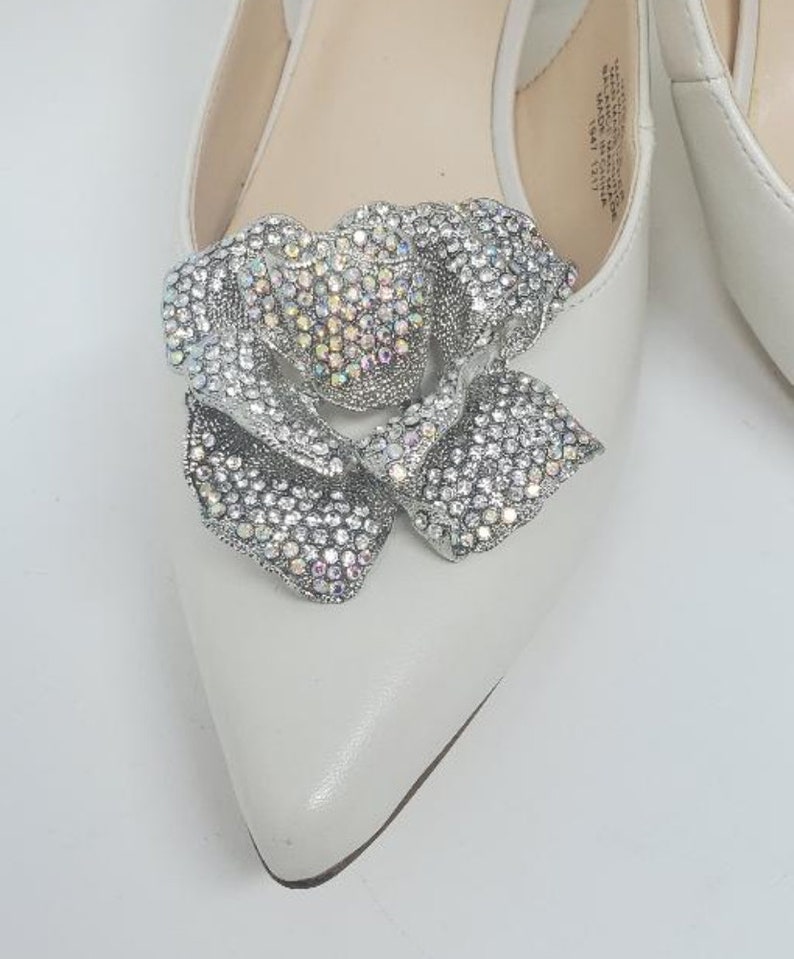 Shoe Accessories Clips for Shoes Silver Color Rose Rhinestone Shoe Clips