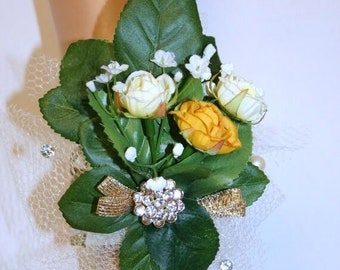 Prom,Wedding Accssories, Yellow and White-off Flowers Corsage, Prom Accessories