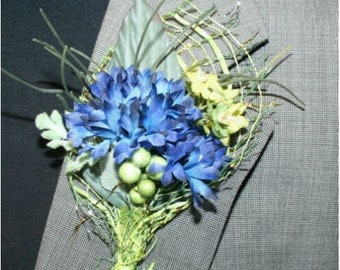 Blue Flower Boutonniere, Wedding Accessories, Prom