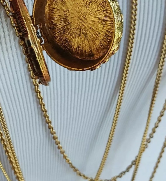 Vintage Goldette Locket Multi-Chain Necklace, Gol… - image 4
