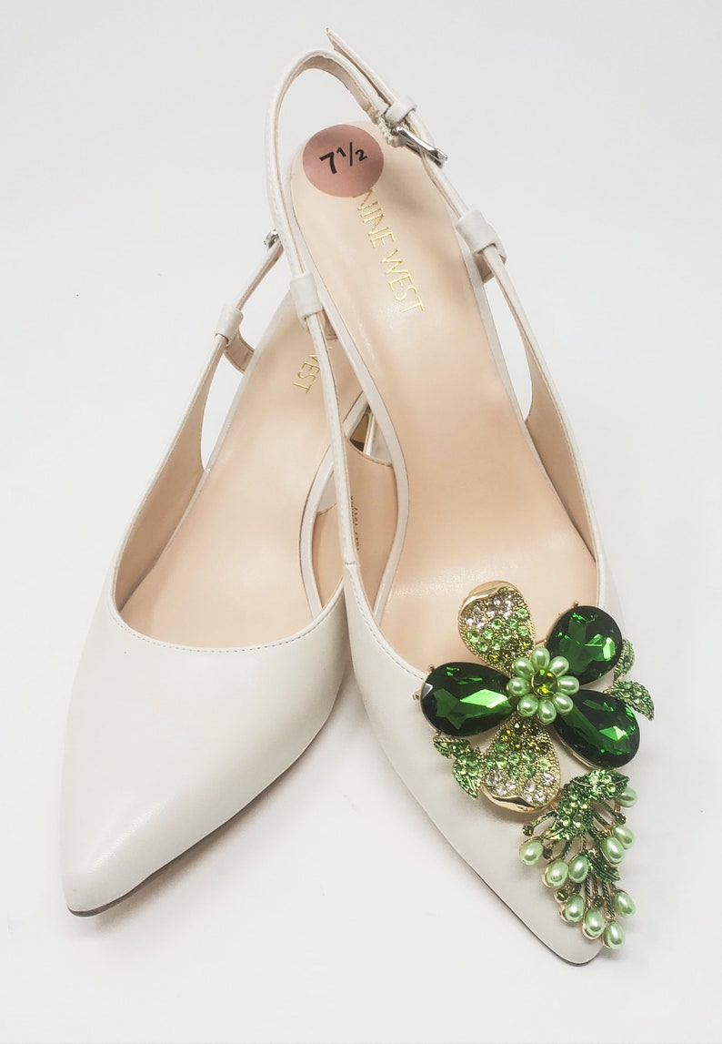 Clips for Shoes Green Color Rhinestone Shoe Clips 2 pcs Shoe Accessories