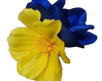 Ukrainian Blue and Yellow Flower Hair Clip