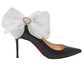 Large White Color Bow Shoe Clip with Charm, 2pcs, Shoe Accessories