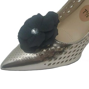 Black Color Clips for Shoes (2 piece), Black Flower Shoe Clips, Shoe Accessory
