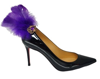 Purple Color Feather Shoe Clips with Charm, Shoe Accessories (2 piece)