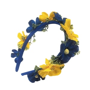 Ukrainian Blue and Yellow Flower Headband, Girls Hair Accessories, Vinok