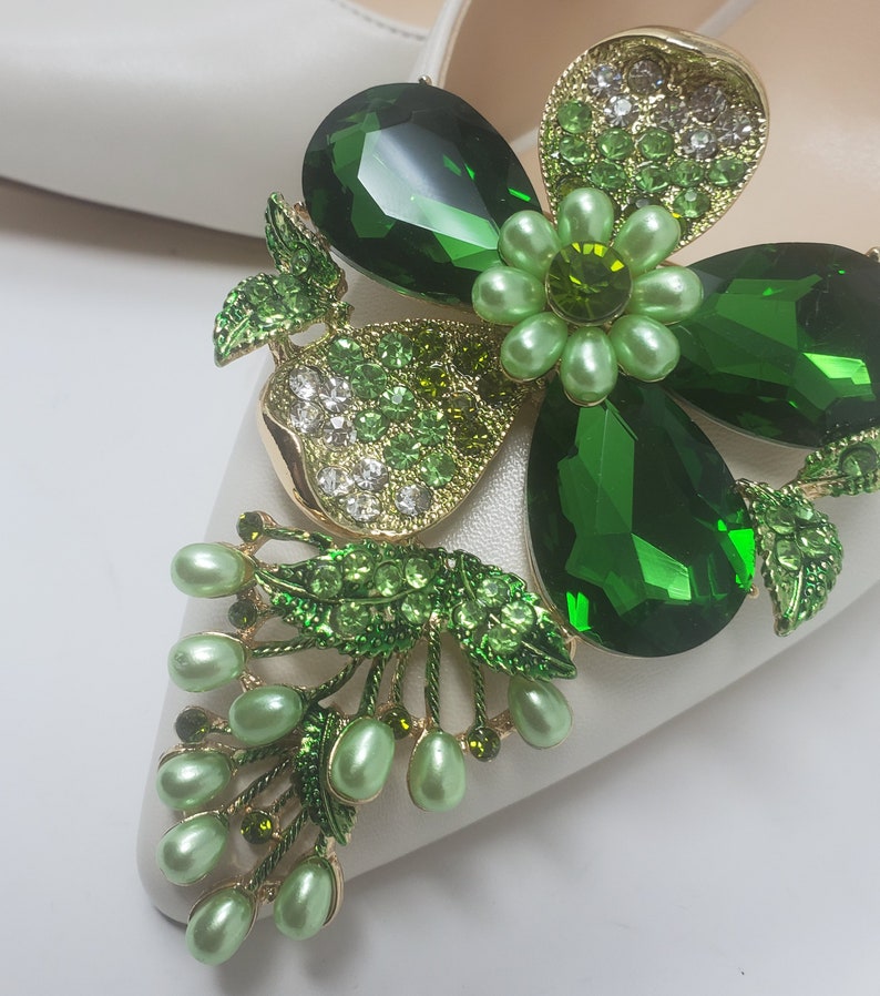 Clips for Shoes Green Color Rhinestone Shoe Clips 2 pcs Shoe Accessories