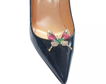 Butterfly Shoe Clip with Rhinestones, Color Multi