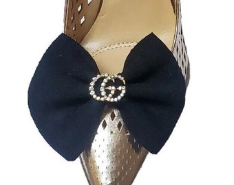 Black Color Bow with Charm Shoe Clips, Shoe Clips 2pcs