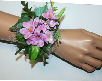 Prom, Wedding Accessories, Purple Flowers Corsage, Flower Wristlet