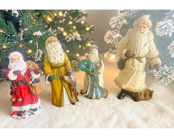 Santa Claus Set of 4 Violin Player, Wreath Holding, Deer, Holding Satchel Vintage