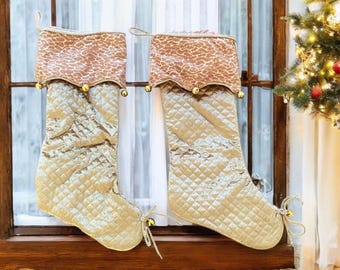 Pottery Barn Christmas Stocking Set Of 2 Gold 23” Long Fully Lined