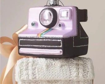 Anthropologie Glass Polaroid Camera Ornament NWT