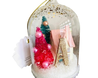 Anthropologie Festive Letter A Snow Globe Ornament Village House and Trees New